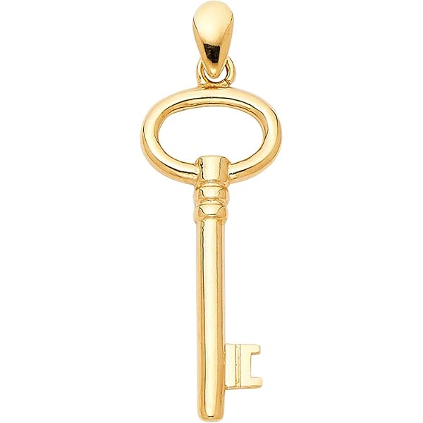 14k White Gold Key To My Heart Charm Pendant - 27x10mm, Solid Gold, Gift Box Included