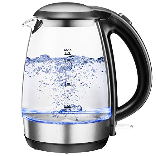 Electric Kettle 1.7L, NOVETE 1500W Glass Electric Tea Kettle, BPA-Free & 304 Stainless Steel Hot Water Kettle Heater With LED Indicator Light, Auto Shut-Off & Boil-Dry Protection, Fast Boiling Kettle (Black) - Thumbnail 7