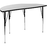 Flash Furniture 47.5 in Half Circle Activity Table, Gray | Height Adjustable, Standard Legs, Flexible, Thermal Laminate