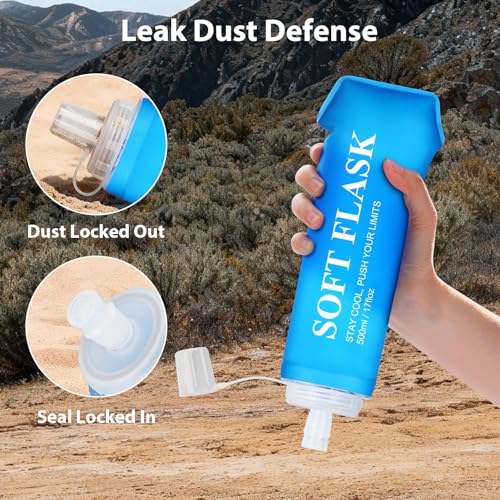 Euqvunn 2 Pcs Soft Water Bottle Running Flask 500ml Reusable BPA Free with Waterproof Cap, Foldable for Running, Walking, Hiking, Cycling