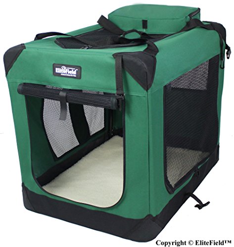 EliteField 3-Door Folding Soft Dog Crate, Indoor & Outdoor Pet Home, Multiple Sizes and Colors Available (42L x 28W x 32H, Green)