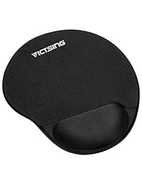 VicTsing - Alfombrilla de ratón con reposamuñecas de gel, alfombrilla de ratón con base de PU antideslizante para el hogar, la oficina y los viajes, color negro