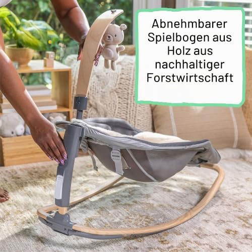 Every Season Babywippe & Babyschaukel, Musik, Vibration, Holz-Spielbogen, 2 Spielzeuge, kühle/wärmende Stoffe, 0–30 Monate – Wesley