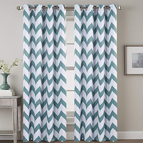 H.VERSAILTEX Teal Polyline Blackout Draperies Window Treatments Thermal Insulated Grommet Top Bedroom Darkening Curtains/Panels/Drapes for Living Room (2 Panels, 52 by 84 Inch, Teal Chevron Pattern)