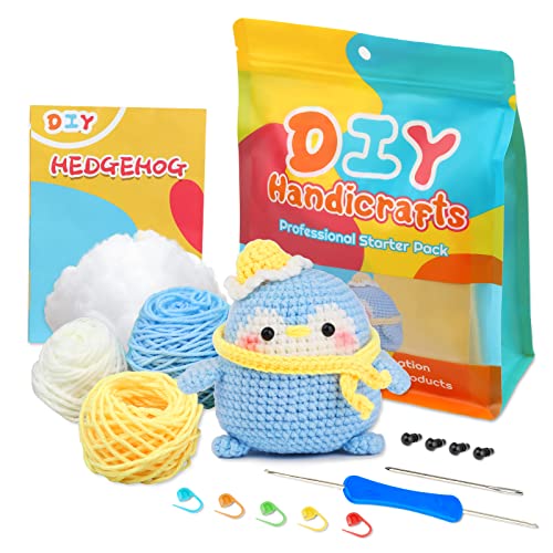 ZMAAGG Beginners Crochet Kit, Crochet Animal Kit, Knitting Kit with Yarn, Polyester Fiber, Crochet Hooks, Step-by-Step Instructions Video, Crochet Starter Kit for Beginner DIY Craft Art (Penguin)