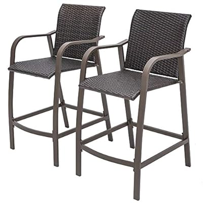 Crestlive Products Aluminum Patio Bar Stools Outdoor Wicker Bar Chairs, All Weather Backyard Furniture in Antique Brown… 51WGcgmEDfL