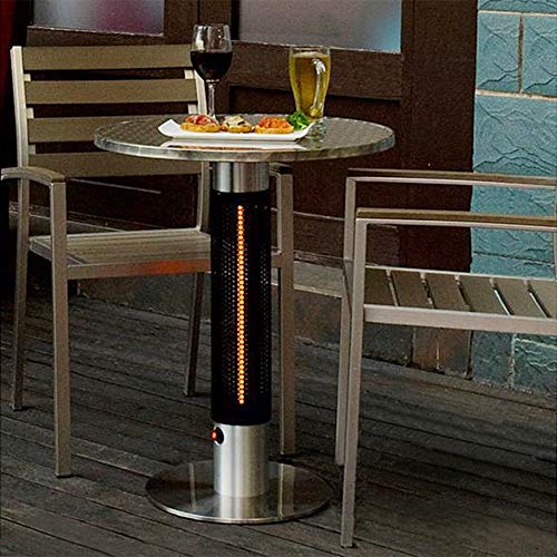 Skypatio Bistro Table Infrared Electric Outdoor Heater,Patio Heating Tower with Golden Tube LED Lights,Stainless Steel,360 Degrees of Radiant Heat,1500W