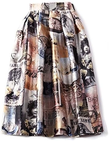 yihoudeyihou 2018 Vintage Retro Lady Newspaper Print High Waist Pleated Flare Midi Skirt Saia Longa Plissada