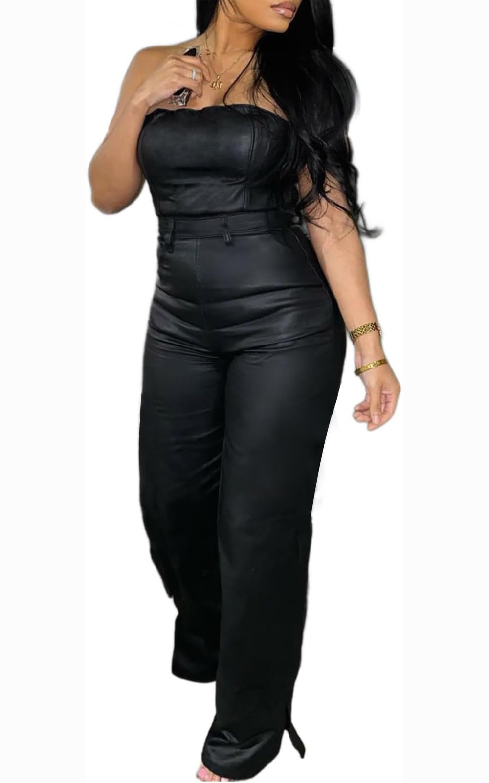 Sexy Sleeveless Leather Jumpsuit main image 1