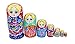 Winterworm Set of 7 Pieces Wooden Handmade Traditional Blue Red Colorful Flower Russian Nesting Stacking Dolls Matryoshka Kids Children Gifts Toy for Home Desk Room Party Decoration