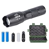 Flashlight,Kernowo Super Bright LED Tactical Flashlight Zoomable Adjustable Focus 5 Modes Water Resistant Torch with Rechargeable 18650 Lithium Ion Battery & Charger