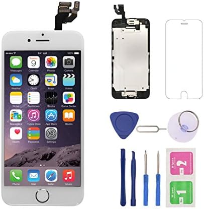 Pre-Assembled Screen Replacement for iPhone 6 4.7" with Home Button,Compatible with A1549, A1586, A1589, Including Repair Tools, Free Screen Protector (White)
