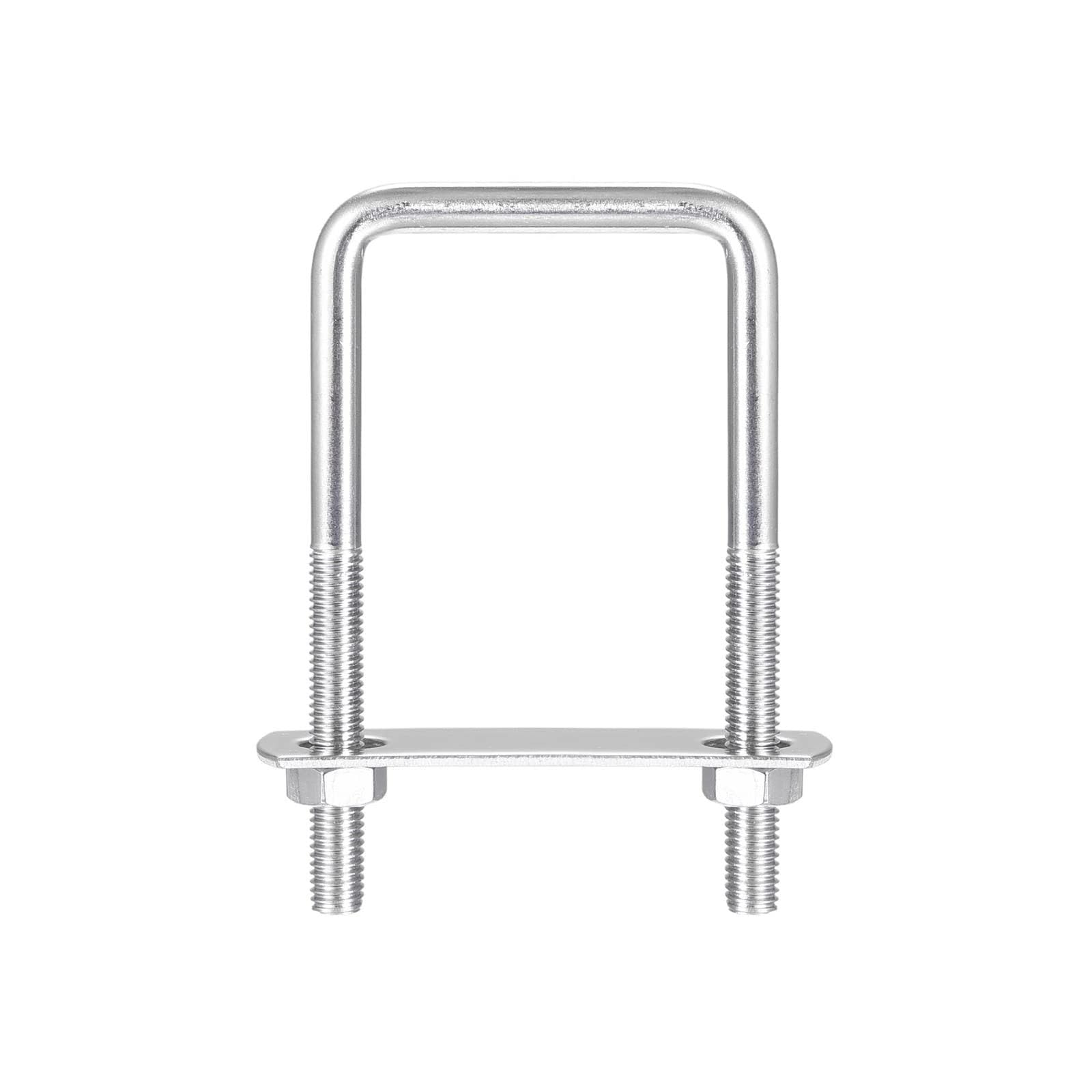 TA-VIGOR 3 sets M8 Square U-Bolts, 52mm Inner Width 100mm Length 304 Stainless Steel U-Bolts with Nut, Plate for Attaching Piping Conduit Cable Tube Brackets Boat Trailer