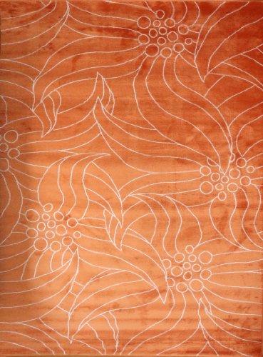 New City New Floral City Floral Contemporary Orange and White Modern Area Rug 4'3 x 5'6