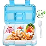 Comfook Lunch Box for Kids, Childrens Bento Box, BPA-Free, Lunch Container with Spoon 5 Compartment Leak Proof Durable for School Picnics Travel (Blue)