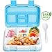 Comfook Lunch Box for Kids, Childrens Bento Box, BPA-Free, Lunch Container with Spoon 5 Compartment Leak Proof Durable for School Picnics Travel (Blue)