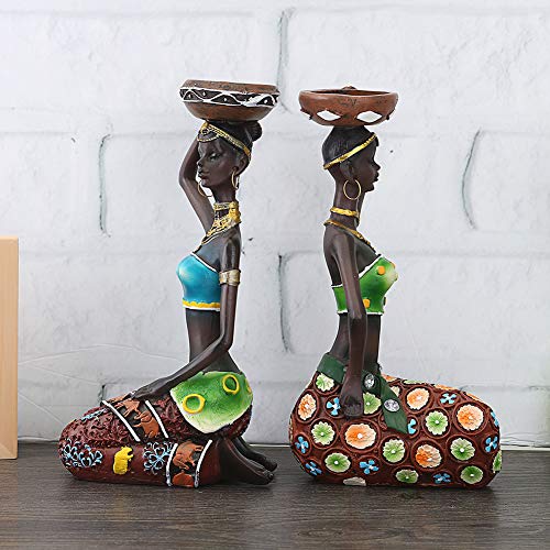 African Statue Sculpture (2 Pack) Candle Holder Ornaments Tribal