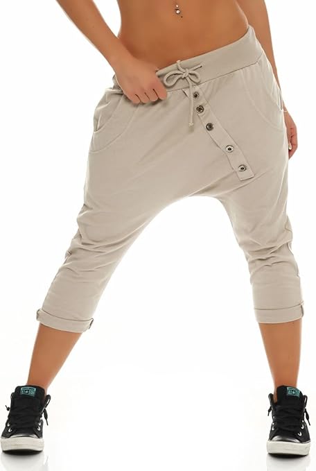 Malito Damen Kurze Hose mit Knopfleiste | Chino Hose in Unifarben | Baggy zum Tanzen | Sweatpants - Trainingshose 8015