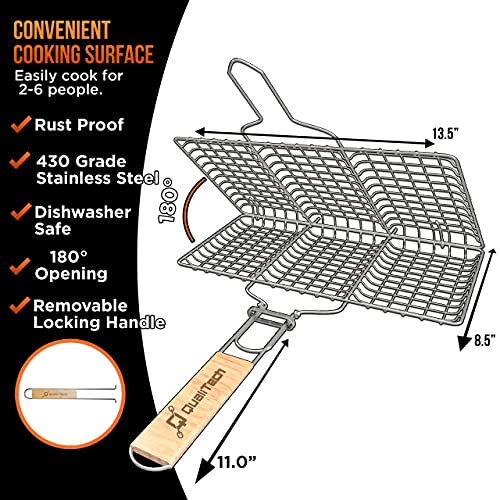 Qualitech Grill Basket 430 Stainless Steel Non Stick Folding BBQ