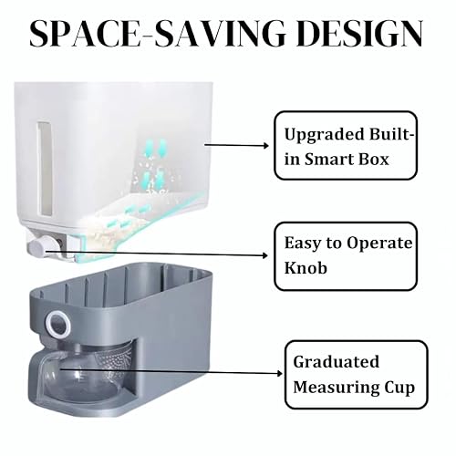 25Lb Rice Dispenser With Measuring Lid - Kitchen Grain Storage Container