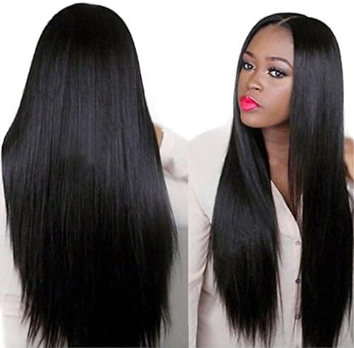 SCENTW Long Straight Wigs With Middle Part Natural Looking Black Hair Wigs For African American Women Heat Resistant Synthetic Full Wigs+ Free Wig Cap (Straight1)