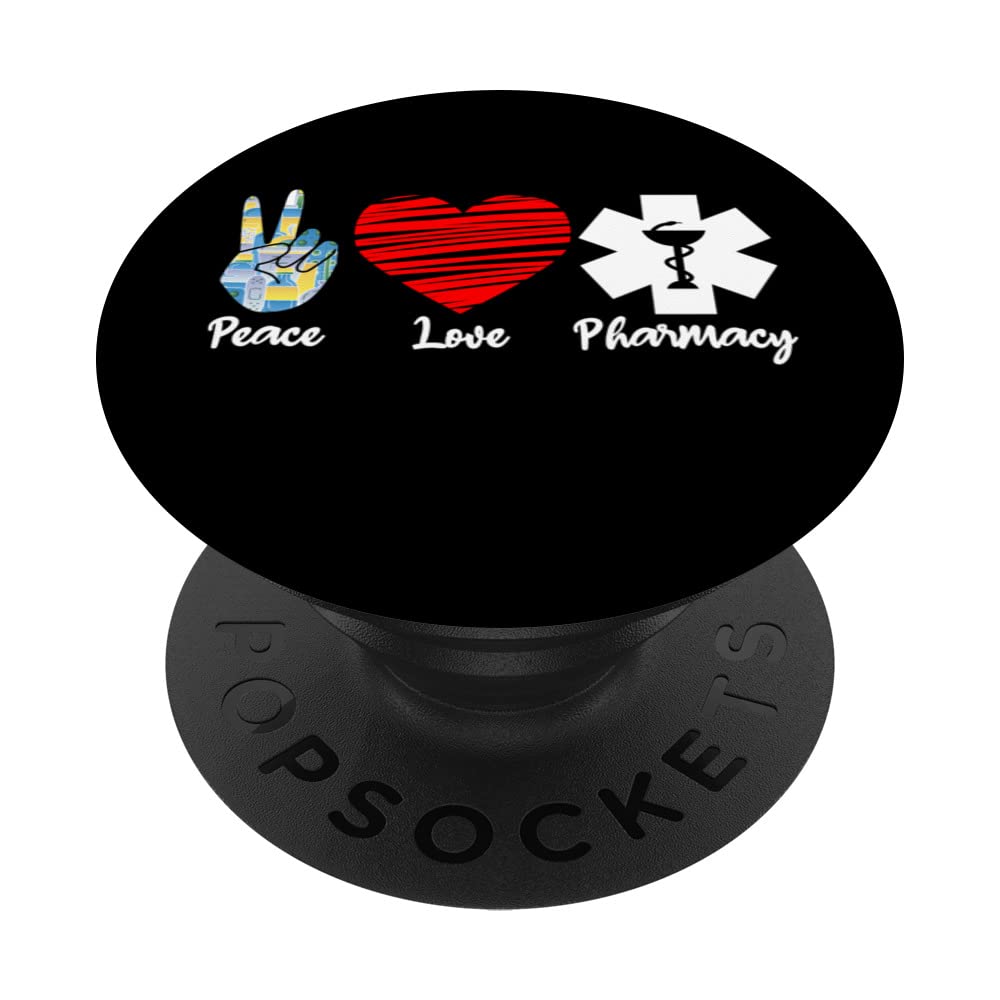 Peace Love Pharmacy Funny Pharmacy Technician PopSockets Swappable PopGrip