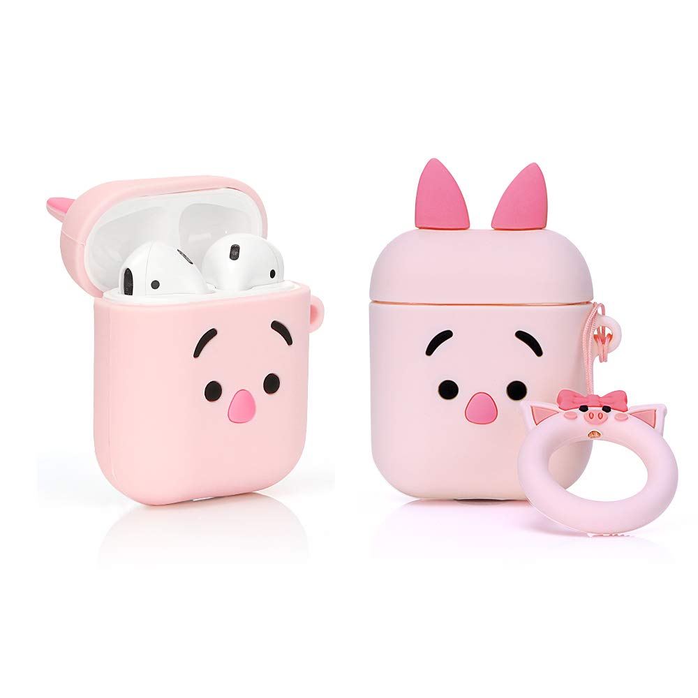 YIGEYI Silicone Case Compatible with Airpods 1&2 Funny Cute 3D Cartoon Cover [DSN Anime Lightweight Series] (Piglet)