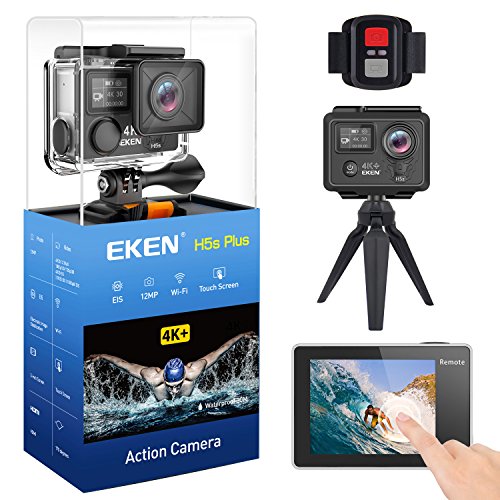 EKEN H5s Plus Ultra HD Action Camera 4K+ 12MP with Touch Screen EIS Underwater Waterproof Cam Remote Sports Camcorder Sony Sensor 170 Degrees Lens with 2 Batteries Accessories Kit and Tripod