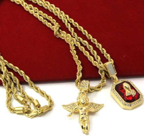 Ddang - Angel &amp; P Ruby Bundle Set Cz Pendant Hip Hop 24" &amp; 30" Rope Chain JEW 0518