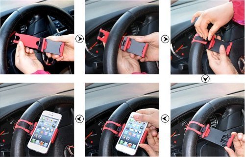 MMOBIEL Universal Portable Steering Wheel Holder Mount Clip Buckle for All Smartphones with Max 5.5 Inch Screen Size - Thumbnail 4
