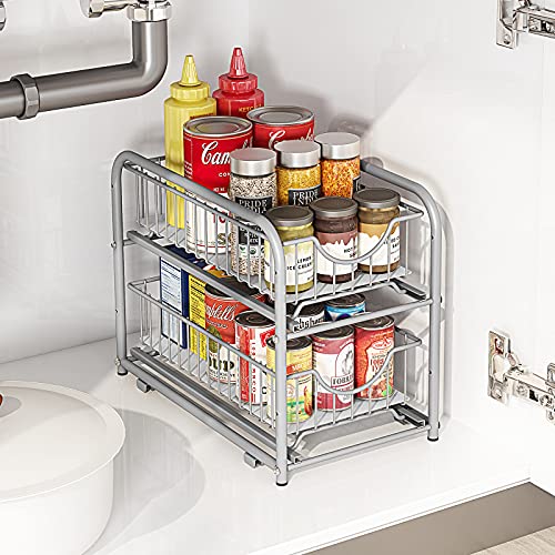 AIYAKA under sink storage 2 Tier Stackable Sliding Basket Organizer