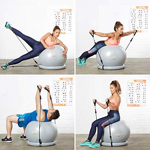 Exercise Ball Chair - 55cm / 65cm / 75cm Yoga Fitness Pilates Ball & Stability Base for Home Gym & Office - Resistance Bands, Workout Poster & Pump. Improve Balance, Core Strength & Posture - Thumbnail 4