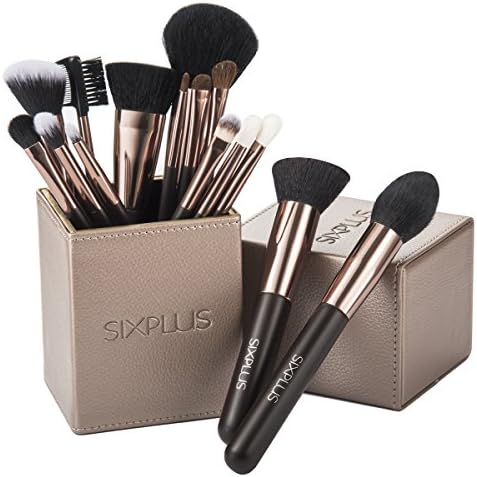 SIXPLUS 15Pcs Coffee Makeup Brush Set with Makeup Holder (Coffee)