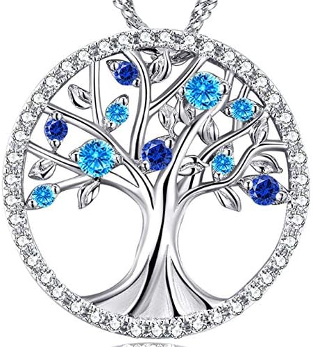 Olivia Dora Creative Jewelry March Birthstone Necklace Women 925 Sterling Silver Tree of Life Pendant Necklace Birthstone, Birthday Gift,Jewellery Gift Box, Allergen-Free Passed SGS
