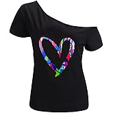 MAGICMK Women’s Short Lips Print Causal Off The Shoulder Plus Size T-Shirt Tops