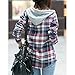 AsherFashion Women Classic Long Sleeves Cotton Hoodie Button-up Plaid Shirts