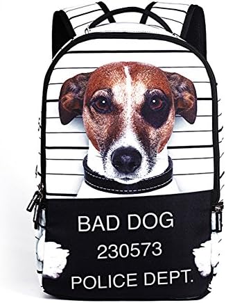Growing Wild Fashion Bad Dog Police Dept BTS Schoolbag Bookbag Laptop Backpack, Black &amp; White, One Size