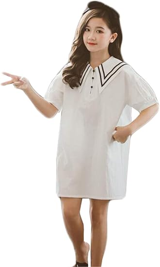 Amazon Shunyi キッズワンピース セーラー襟 カットソー Tシャツ 半袖 海軍風 プリーツスカート トップス セーラー ワンピース 子供服 通園 入園式 ワンピース チュニック 通販