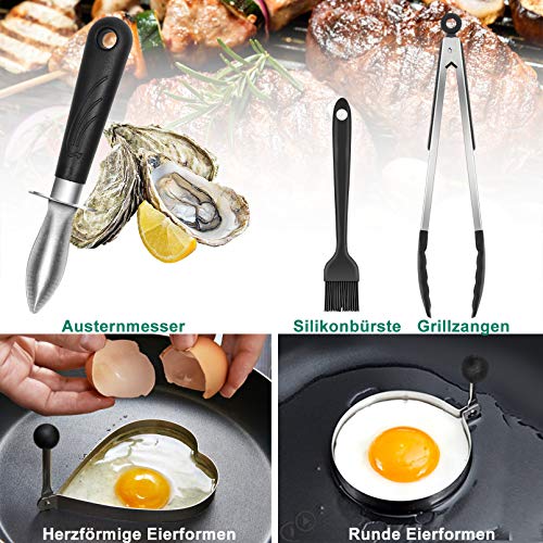 BBQ Grill Tool Set, BBQ Accessories in Storage Case, Barbecue Grilling Utensils for Flat Top Cooking Tailgating, Upgraded Fish Spatula & Scraper