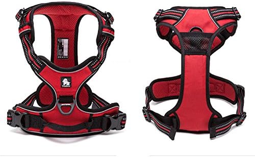 Uppershop Front Range Dog Harness 3M Reflective Vest with Handle and 2 Leash Attachments Adjustable Outdoor Pet Vest with leash (S, Red)