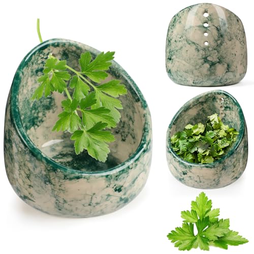 Pottery Herb Stripper Bowl, Handmade Ceramic Herb Peeling Bowl, for Separating Leaves and Stems (Green)