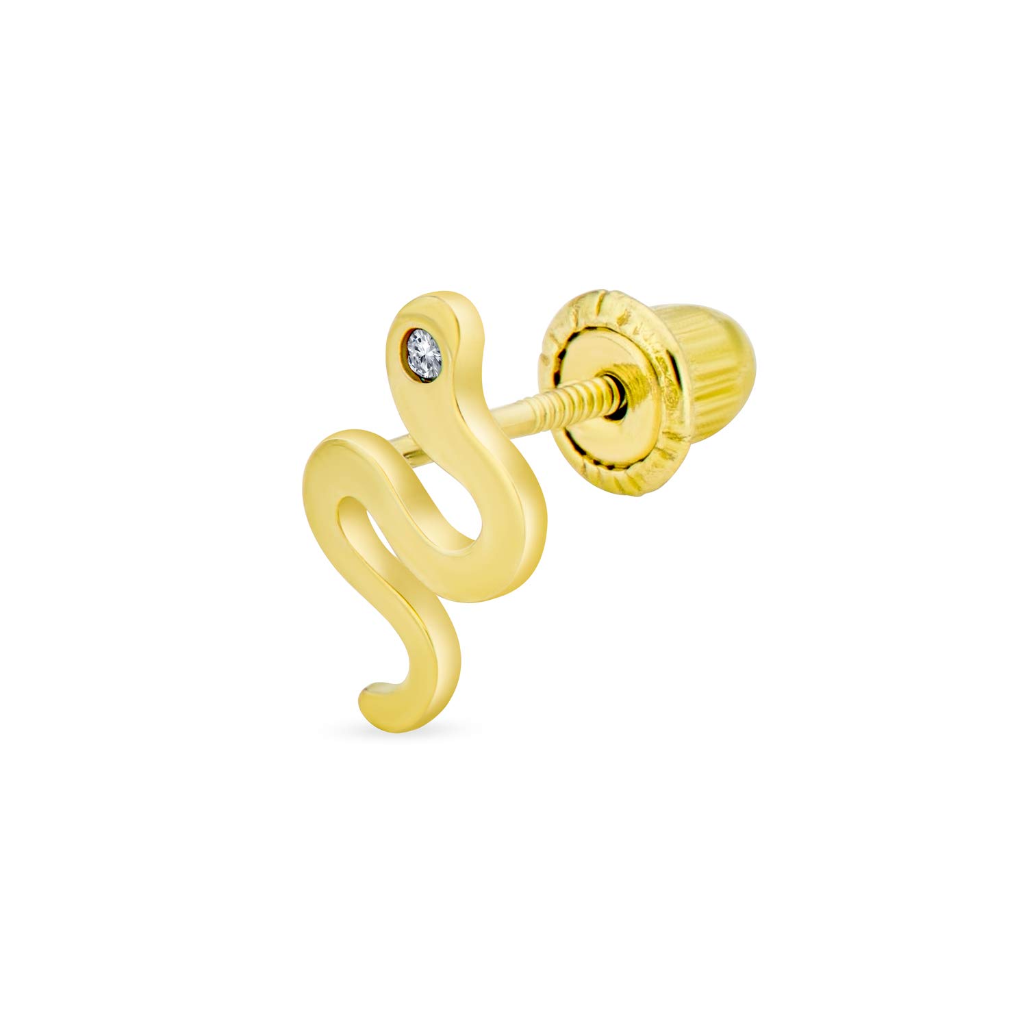 Minimalist Tiny Mini Real Yellow Gold Garden Reptile Serpent Snake Cartilage Ear Stud Earring For Women Teen Safety Clutch Screw back Lobe Piercing 1 Piece