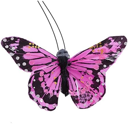 Hanken Fuchsia Artificial Feathered Butterflies with Attached Silver Clip | 12 Butterflies