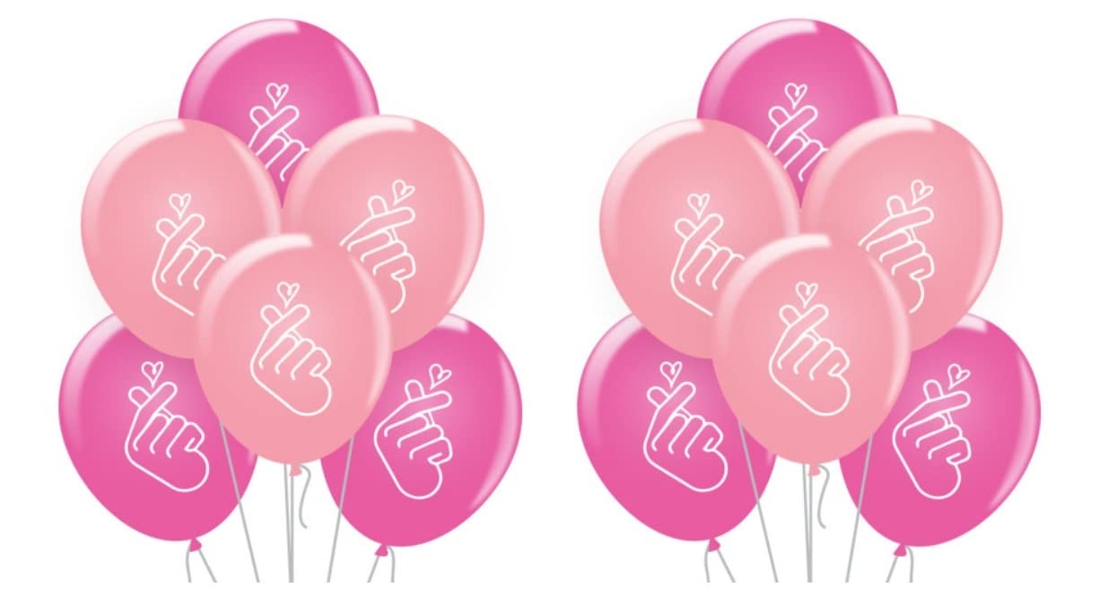 Photo 1 of (12 Pack) 12 Inch Latex Balloons Korean Finger Heart Symbol Kpop Merchandise For Birthday, Party, Wedding, K-Pop Concert Pink