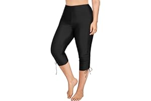 Holipick Womens Plus Size Swim Capris High Waisted Swim Pants Drawstring UPF50+ Long Swim Shorts
