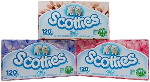 Scotties ~ Kitten Soft ~ 2-Ply Facial Tissues 120ct ~ 3 Pack ~ 360 Tissues ~ (Colors May Vary)