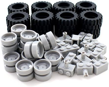 Set of 16 Large Building Block Tires and Wheels with Axles For Trucks / Buses / Large Vehicles