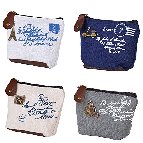 BETOY 4 pcs Mini Canvas Coin Purse Women Wallet Coin Bag Pouch Holder Small Cute Storage Bag for Keys Headset Lipstick Card