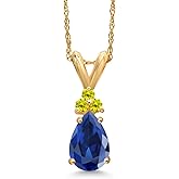 Gem Stone King 14K Yellow Gold Blue Created Sapphire and Canary Diamond Pendant Necklace for Women | 1.19 Cttw | Gemstone September Birthstone | Pear Shape 8X5MM | With 18 Inch Chain
