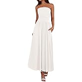 BTFBM Summer Maxi Dresses for Women 2026 Strapless Ruched Tube Top Beach Vacation Spring Wedding Guest Dress Pockets